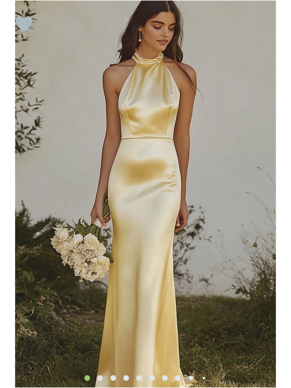 Yellow Satin Halter Prom Dress with halfer Neck backless